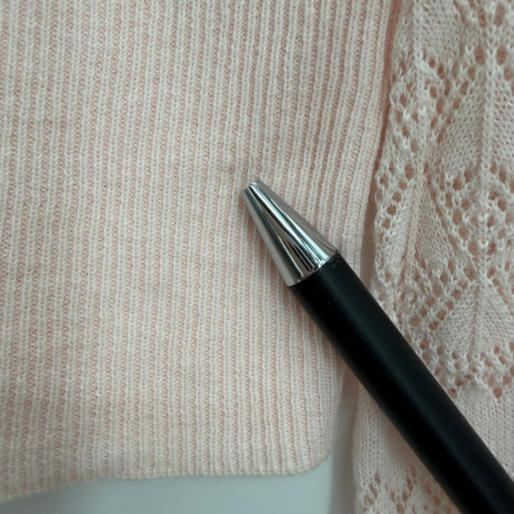 Moth Anthropologie Pointelle Knit Cardigan Size M Coquette Pink Flare Sleeve - Picture 3 of 11